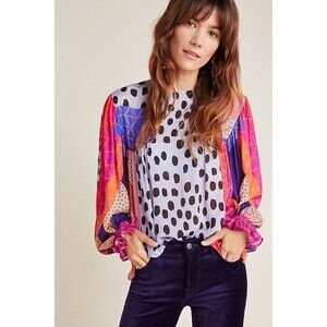 Anthropologie Miranda Peasant Blouse Bl-nk Boho Blank Spot Patchwork Size Small